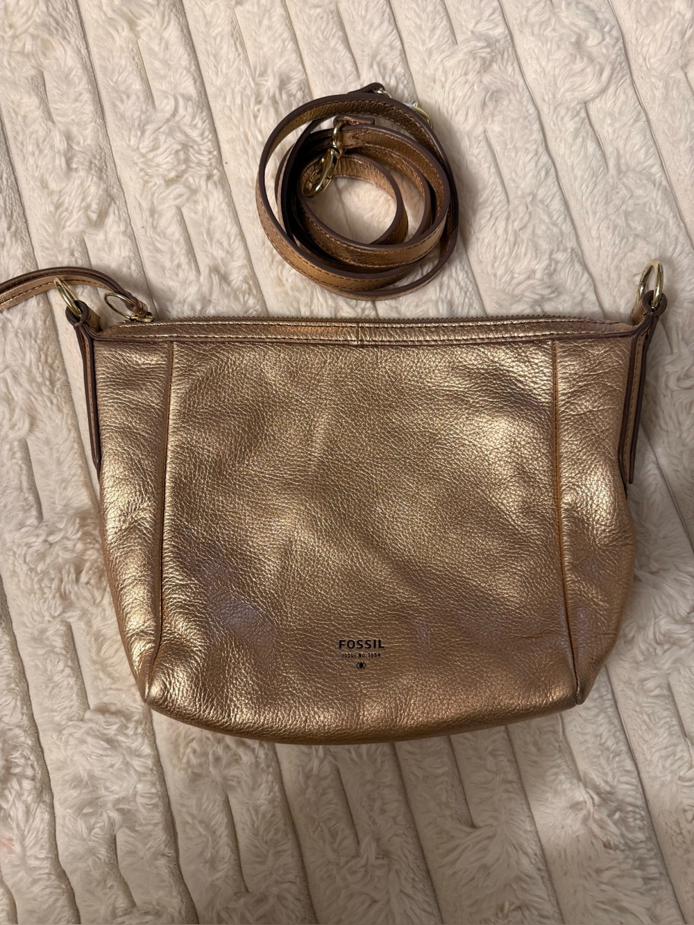 Fossil Metallic Gold Leather Crossbody Bag